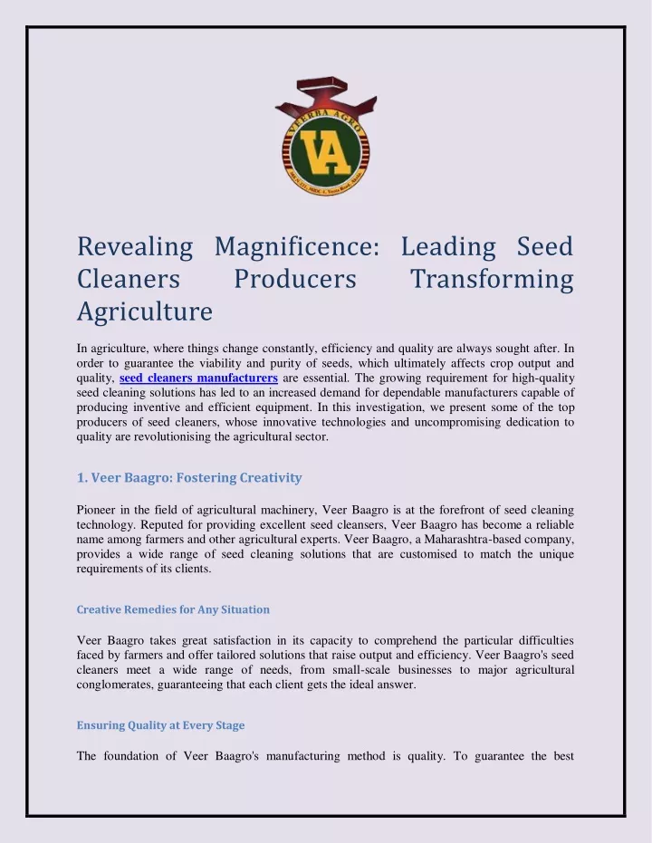 revealing magnificence leading seed cleaners