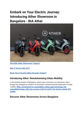 Embark on Your Electric Journey_ Introducing Ather Showroom in Bangalore - BIA Ather