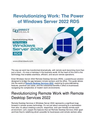 Revolutionizing Work The Power of Windows Server 2022 RDS