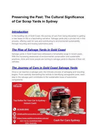 The Cultural Significance of Car Scrap Yards in Sydney