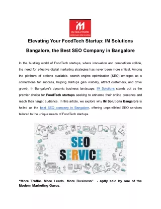 Elevating Your FoodTech Startup- IM Solutions Bangalore, the Best SEO Company