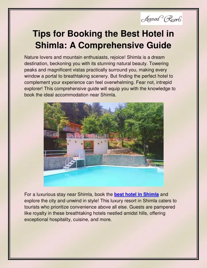 tips for booking the best hotel in shimla
