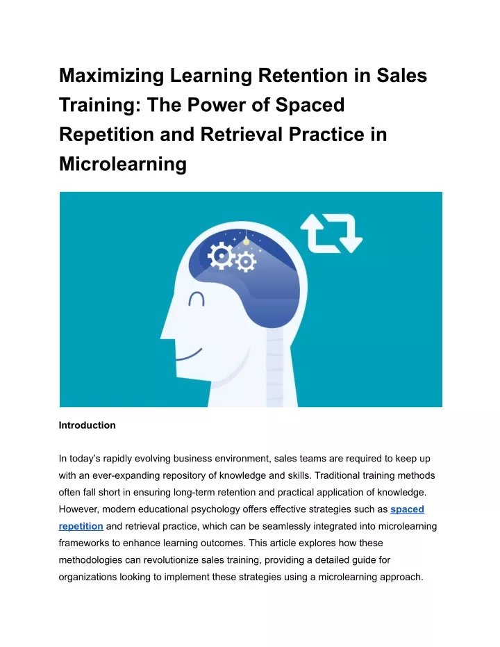 maximizing learning retention in sales training