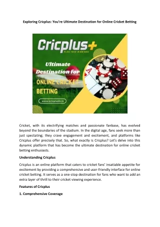 Exploring Cricplus: You’re Ultimate Destination for Online Cricket Betting