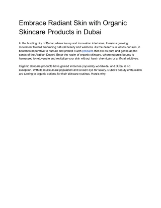 Embrace Radiant Skin with Organic Skincare Products in Dubai