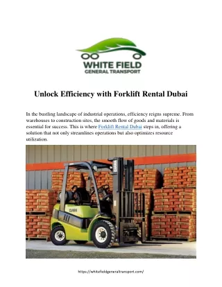 Unlock Efficiency with Forklift Rental Dubai