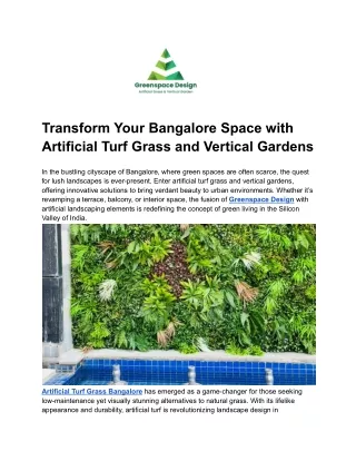 Transform Your Bangalore Space with Artificial Turf Grass and Vertical Gardens