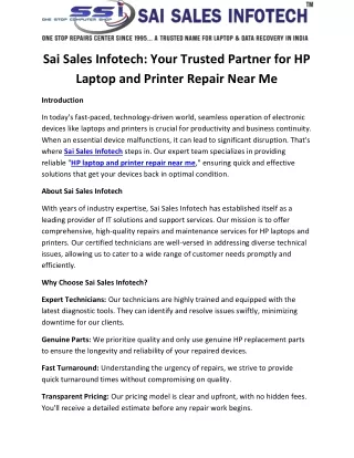 Sai Sales Infotech Your Trusted Partner for HP Laptop and Printer Repair Near Me