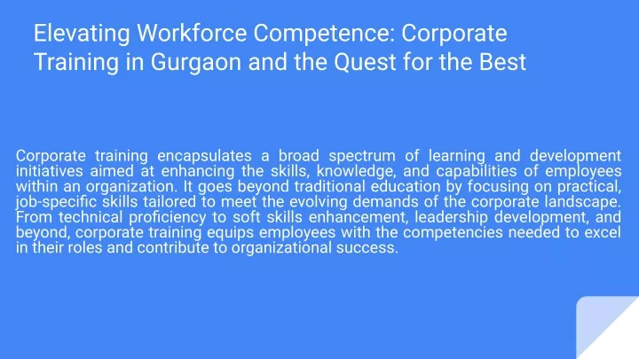 elevating workforce competence corporate training