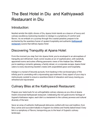 The Best Hotel in Diu  and Kathiyawadi Restaurant in Diu