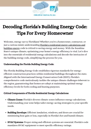 Florida Residential Energy Calculations: Optimising Content Efficiency
