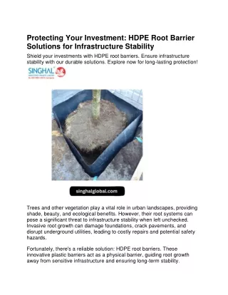 Protecting Your Investment- HDPE Root Barrier Solutions for Infrastructure Stability