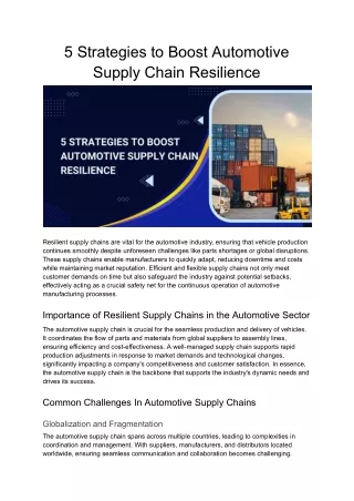 5 Strategies to Boost Automotive Supply Chain Resilience