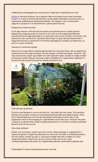 Vedlikehold og vinterklargjøring av drivhuset ditt: Viktige tips for plantepleie