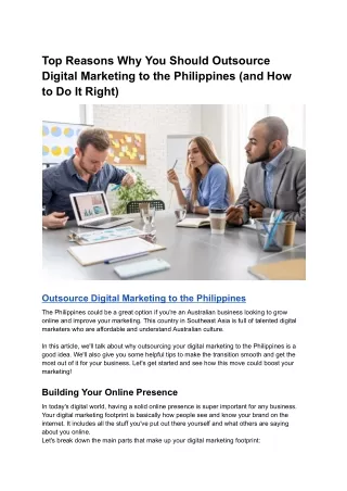 Top Reasons Why You Should Outsource Digital Marketing to the Philippines (and How to Do It Right)