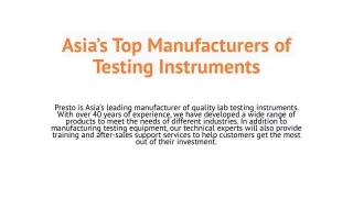 Asia’s Top Manufacturers of Testing Instruments