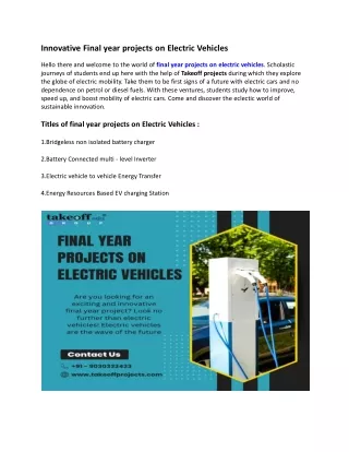 Innovative Final year projects on Electric Vehicles