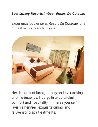 Best Luxury Resorts in Goa | Resort De Coracao