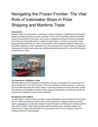 Navigating the Frozen Frontier_ The Vital Role of Icebreaker Ships in Polar Shipping and Maritime Trade