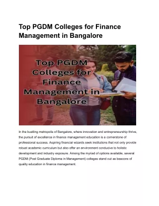 Top PGDM Colleges for Finance Management in Bangalore