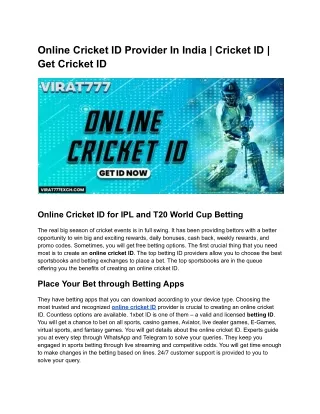 Online Cricket ID Provider In India _ Cricket ID _ Get Cricket ID