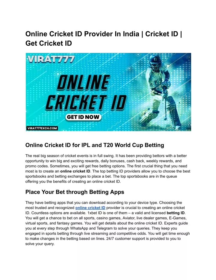 online cricket id provider in india cricket