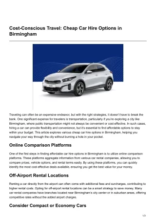 Cost-Conscious Travel Cheap Car Hire Options in Birmingham