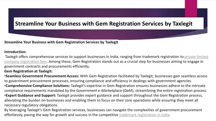 streamline your business with gem registration services by taxlegit