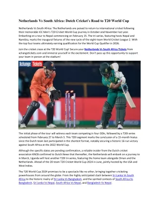 Netherlands Vs South Africa Dutch Cricket's Road to T20 World Cup