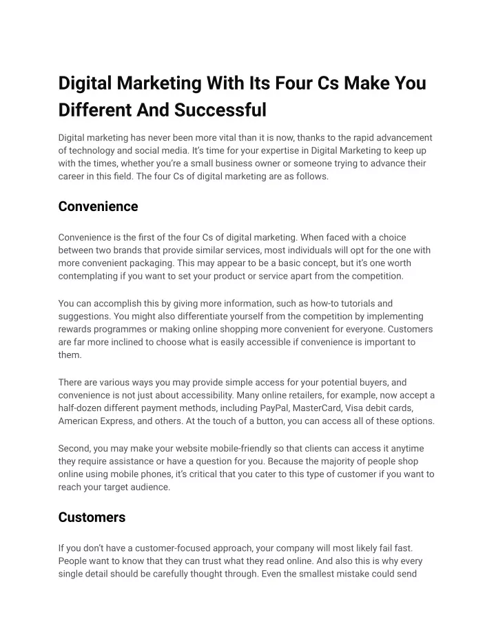 digital marketing with its four cs make