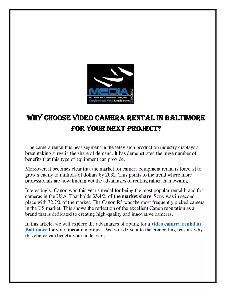 why choose video camera rental in baltimore