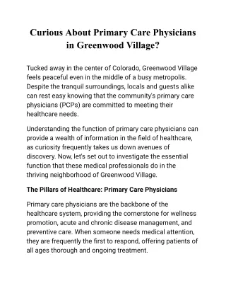Curious About Primary Care Physicians in Greenwood Village_