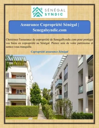 Assurance Copropriété Sénégal Senegalsyndic.com