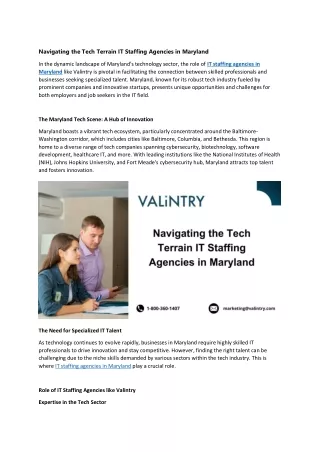 Navigating the Tech Terrain IT Staffing Agencies in Maryland