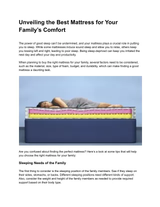 Unveiling the Best Mattress for Your Family’s Comfort