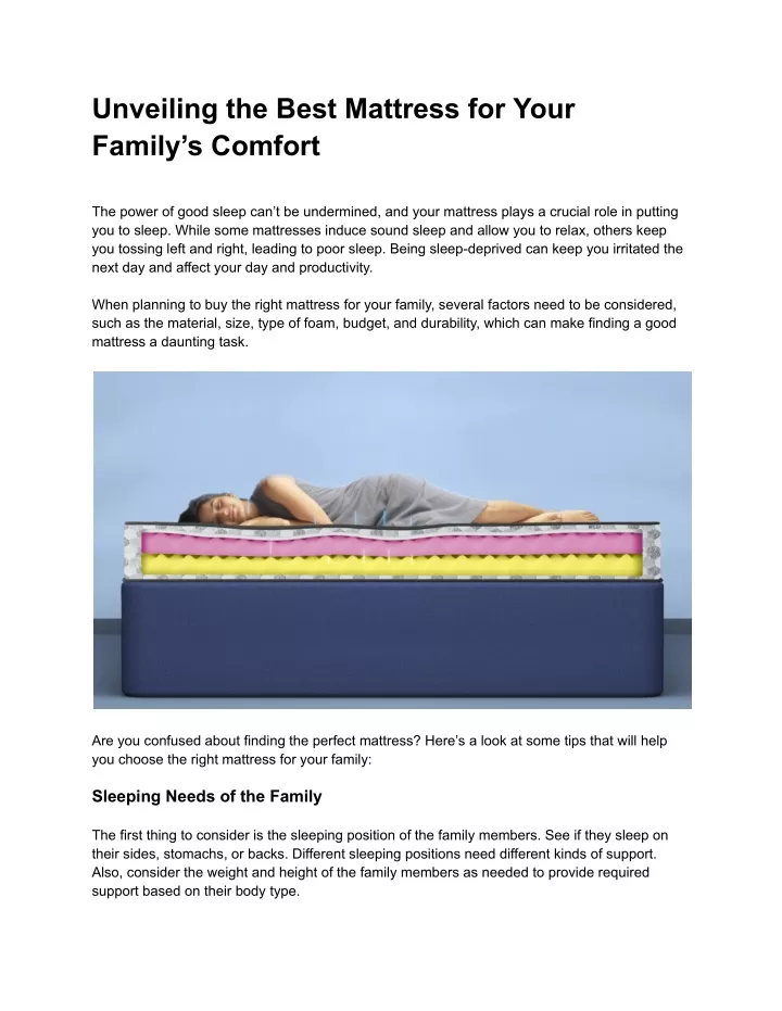 unveiling the best mattress for your family