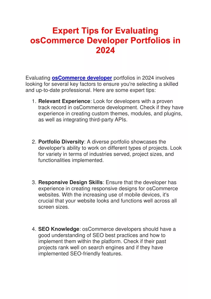 expert tips for evaluating oscommerce developer