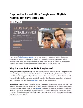 Explore the Latest Kids Eyeglasses: Stylish Frames for Boys and Girls