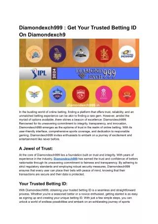 Diamondexch999 _ Get Your Trusted Betting ID On Diamondexch9