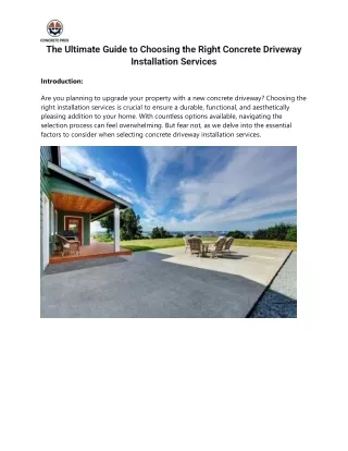 The Ultimate Guide to Choosing the Right Concrete Driveway Installation Services
