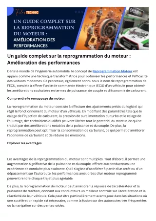 Un guide complet sur la reprogrammation du moteur  Amélioration des performances