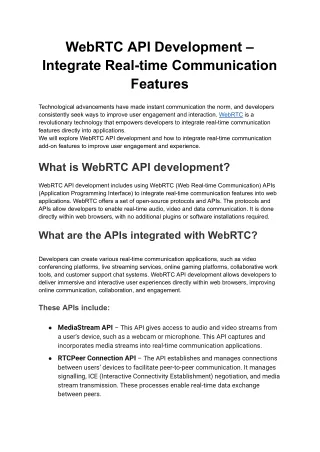 WebRTC API Development – Integrate Real-time Communication Features
