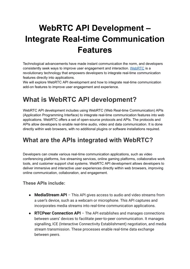 webrtc api development integrate real time