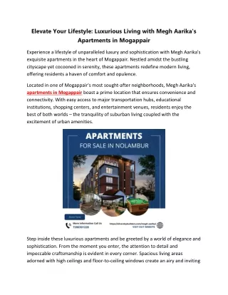 Elevate Your Lifestyle Luxurious Living with Megh Aarika's Apartments in Mogappair