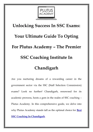 Mastering SSC: Excel with Plutus Academy in Chandigarh