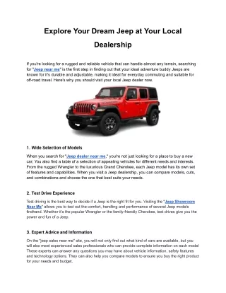 Explore Your Dream Jeep at Your Local Dealership