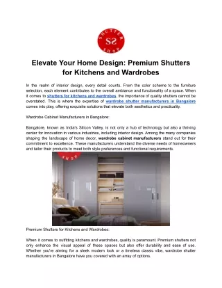 Elevate Your Home Design - Premium Shutters for Kitchens and Wardrobes