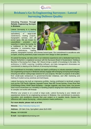 Brisbane's Go-To Engineering Surveyors - Lateral Surveying Delivers Quality