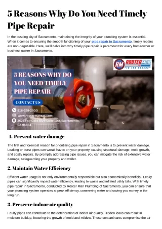 5 Reasons Why Do You Need Timely Pipe Repair