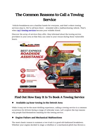 Navigating Roadside Emergencies: Common Reasons to Call a Towing Service